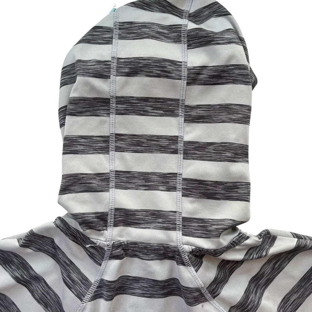Lukka Women's L Grey Turquoise Striped Full Zip Thumbholes Active Hoodie Sporty - Picture 12 of 16